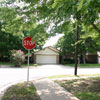 Street view of the Watauga Rental House. The large live oaks give shade throughout the day.